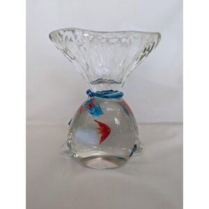 Vintage Hand‎ Blown Art Glass Fish in a Bag Paperweight Murano Style